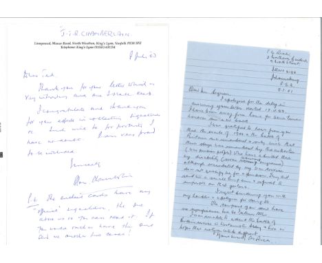 Battle of Britain pilots collection of letters to BOB historian Ted Sergison. 40+ mainly handwritten letters including many s