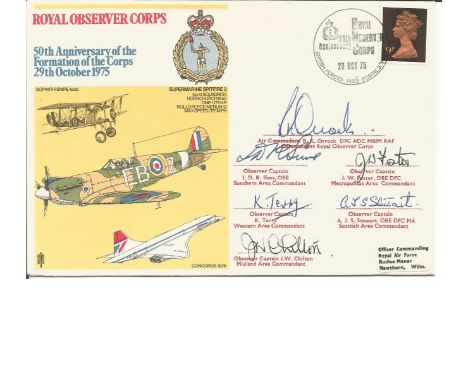 6 members of Royal Observer Corps signed 50th Anniversary of the Formation of the Corps commemorative cover. Signatures inclu