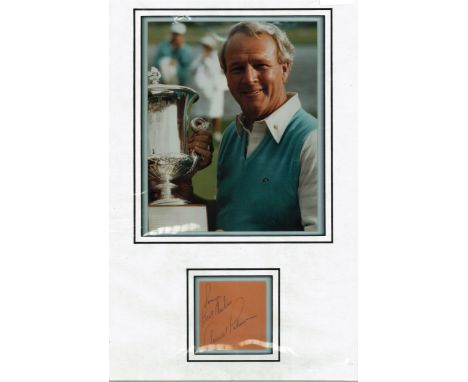 Arnold Palmer signed autograph presentation. High quality professionally mounted 17 x 11 inch overall sized display. 3D doubl