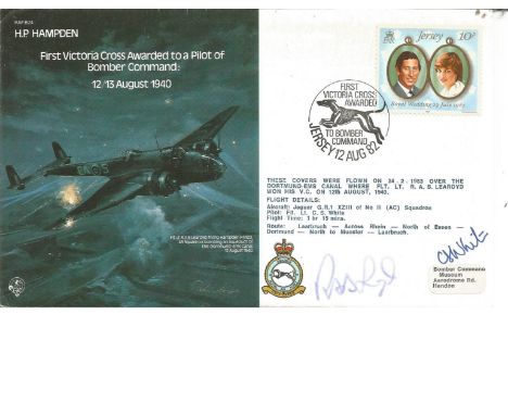 Rod Learoyd VC and pilot Flt Lt C S White signed RAF B24 H. P. Hampden cover. Commemorates the First Victoria Cross Awarded t