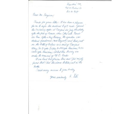 K Seda 310 sqn Battle of Britain handwritten letter regarding his career from the Free French Air Force, then joining 310 sqn