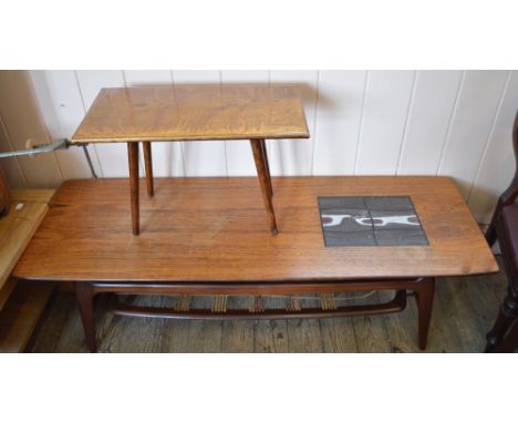 A 1970's tile inlaid coffee table and small occasional table