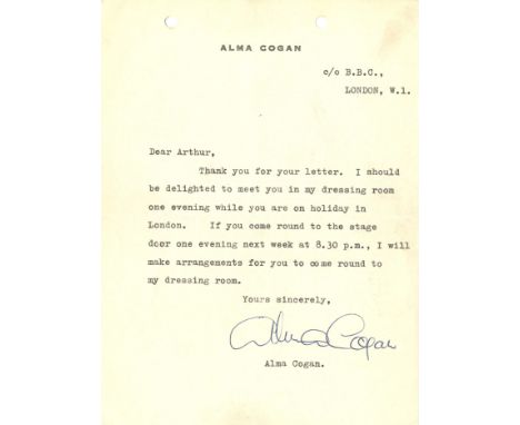 COGAN ALMA: (1932-1966) English Pop Singer of the 1950s and 1960s. Collection of seven T.Ls.S., Alma Cogan, seven pages, 4to 