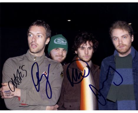 COLDPLAY: Signed colour 10 x 8 photograph by all four members of the British rock band individually, comprising Chris Martin,