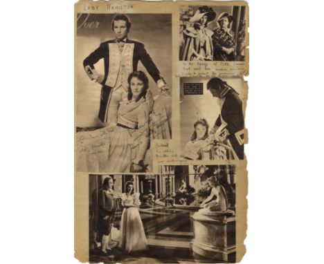 THAT HAMILTON WOMAN: An unusual folio page removed from a vintage scrapbook featuring various sepia magazine photographs of d