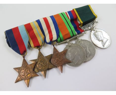 Group mounted as worn - T/75415 Cpl J S Brown RASC. Late issue WW2 medals - 1939-45 Star, Africa Star, F & G Star, Defence & 