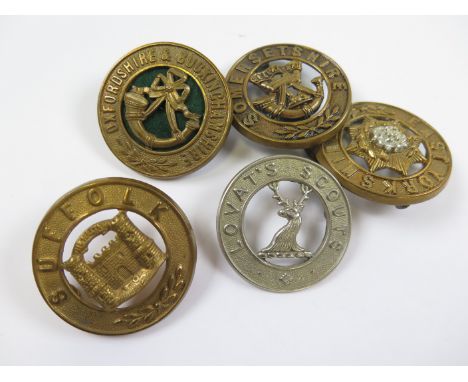 Badges - various Helmet Plate centres - Lovats Scouts, Suffolk, Oxfordshire & Buckinghamshire, East Yorkshire, Somersetshire 