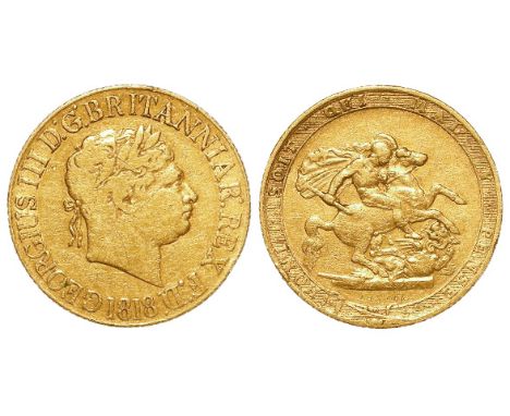Sovereign 1818 S.3785A, Fine, some small numerals scratched below exergue on reverse.