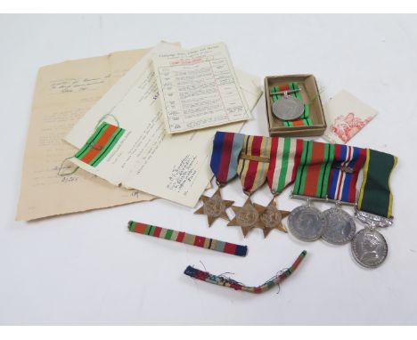 Group mounted as worn to 2044261 Cpl A S Dowden RE. 1939-45 Star, Africa Star + 1st Army bar, Italy Star, Defence Medal, War 