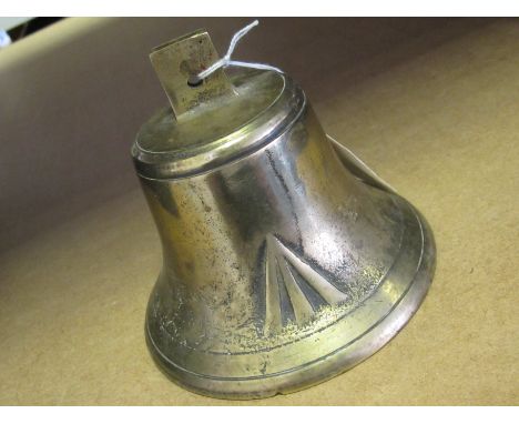 Cast brass bell marked with a government broad arrow, diameter 5 3/4"