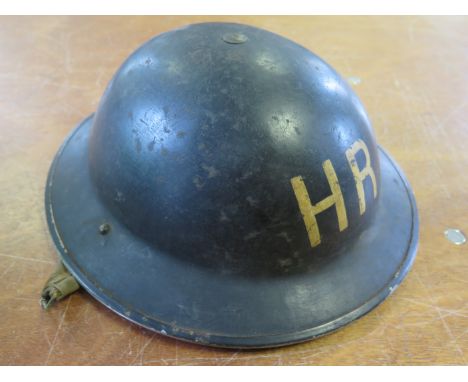 Helmet WW2 home front stencilled on the front HR (heavy rescue ) complete with liner and chin strap   