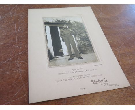 Home Guard portrait photo Written below (old soldiers never die but this one is getting darned old) with address Earl Soham N