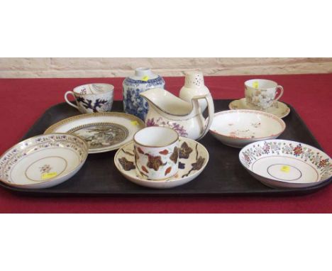 Collection of early 19th century pottery/porcelain to include a cream ware sugar sifter, pearl ware caddy, Newhall tea cup, C