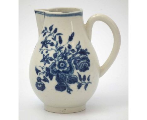 Worcester cream jug circa 1770   printed with Three Flower pattern in underglaze blue, crescent mark to base, 11cm high Condi