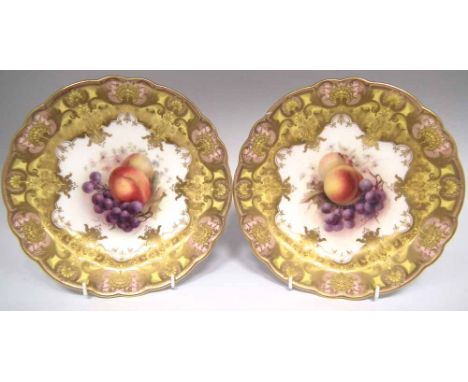 Pair of Royal Worcester plates signed Sebright Condition report: see terms and conditions.