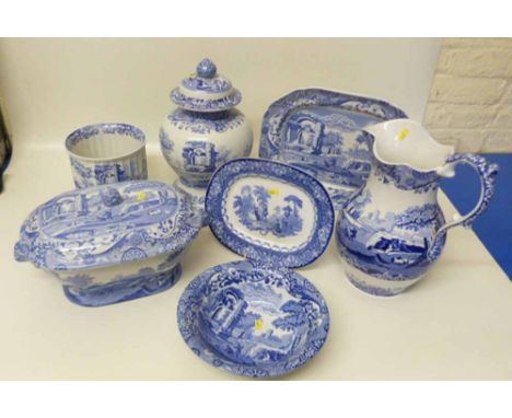 Spode Italian pagoda vase; tureen; water jug; meat platter; bowl and a jardinière etc. Condition report: see terms and condit