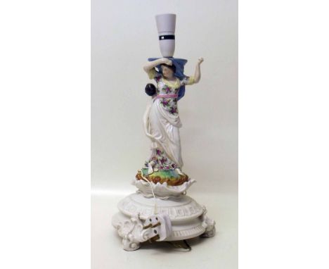 Continental lamp base decorated with figures. Condition report: see terms and conditions.