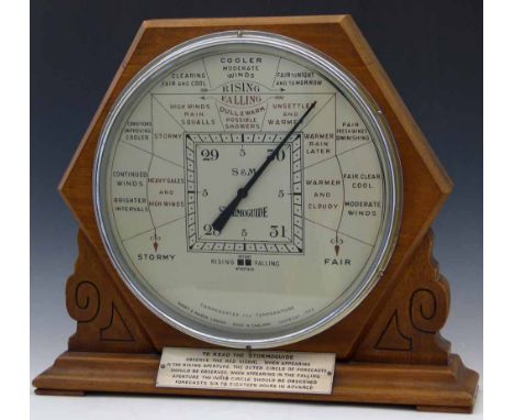 Short &amp; Mason Stormoguide aneroid barometer, after 1932, the silvered forecasting dial 29cm, in a freestanding hexagonal 