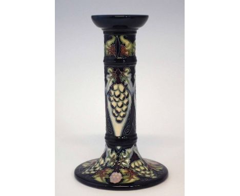 Moorcroft trial candlestick  decorated with a version of Sonoma pattern after Rachel Bishop, impressed, painted marks, signat