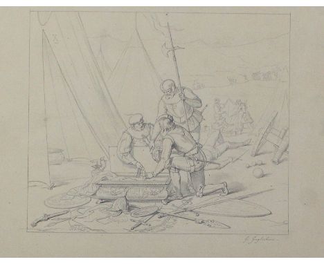Guglielmi, Gennaro: (1804-1887). Die Beute. Bleistiftzeichnung, womöglich als Vorzeichnung für Ölgemälde. Ca. 24,5 x 17 cm. U