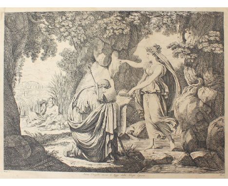 Pinelli, Bartolomeo: (1781 Rom 1835). Pompilio, riceve le leggi dalla Ninfa Egeria. Frontespizio della Istoria Romana. Radier