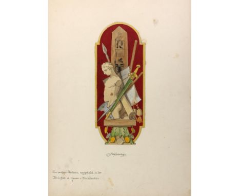 Archäologie,: Schifffahrt, Spieler. 3 aquarellierte Tuschezeichnungen mit Gouache. 1875. Zw. 26,5 x 10 cm und 21,5 cm im Durc