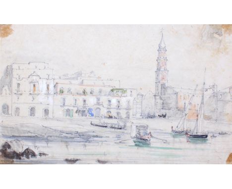 Venedig.: Anonyme Zeichnung. Bleistift, Aquarell u. weiße Kreide. Ca. 14 x 23 cm. Punktuell auf Trägerkarton mont. Prov: Genf