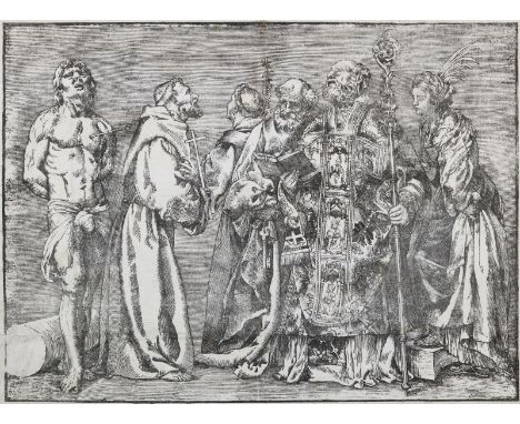 Boldrini, Niccolò: (1510 Vicenza - Venedig nach 1566). 6 Heilige mit Katharina, Sebastian u. Antonius von Padua. Holzschnitt 