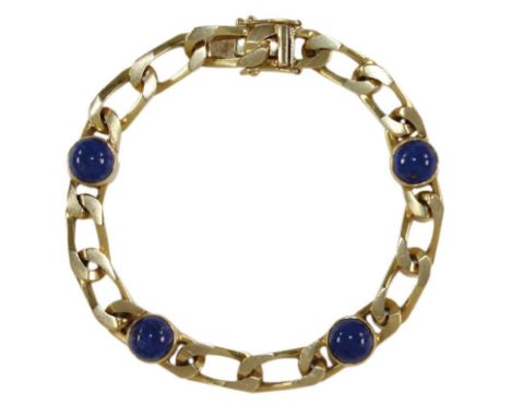 Wilhelm Müller Berlin Armband: 585 Gelbgold mit 4 runden Lapislazuli-Cabochons. Gliederkette mit doppeltem Sicherungsanker. P