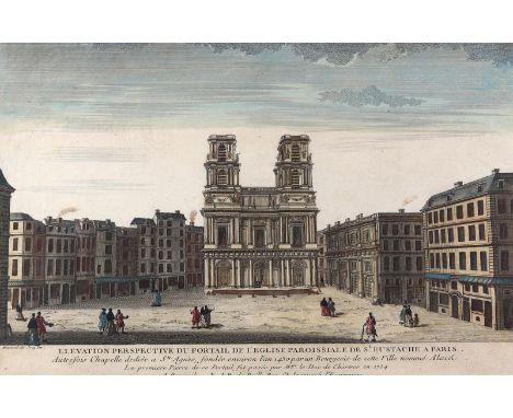 Paris.: Elevation persevtive du portal de l'eglise paroissiale de St. Eustache. Kolor. Guckkastenkupfer n. J.Mansard bei N.J.