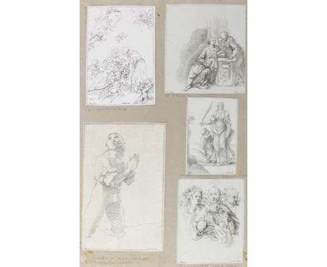 Strixner, Johann Nepomuk: (1782 Altötting - München 1855). 1 Bl. mit 5 punktuell aufgeklebten Kreide- (2) bzw. Federlithograp