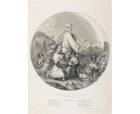 Evangelist Johannes.: L'Evangelista S. Giovanni... Lithogr. im Rund von Masutto, 1859. Unten mit Gedichtausschnitt von Ludovi