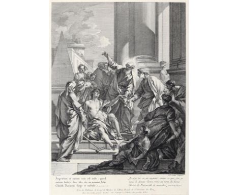 Cochin, Charles-Nicolas d. J.: (1715 Paris 1790). Petrus u. Johannes heilen eine Lahmen. Radierung auf Bütten n. Cazes. Plgr.