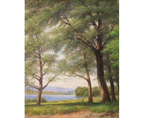 Stäger, Balz (d.i. Balthasar Stäger,: 1861 Glarus - Zürich 1937). Bad Schinznach am Ufer der Aare. Öl auf Lwd. 1914. 85 x 70 