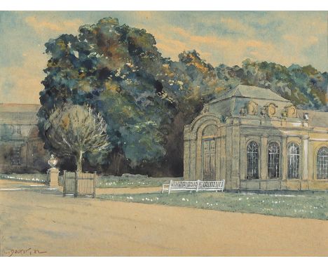 Orangerie: in einem Park. Aquarell v. L.Becker, 1922. 15,2 x 20, Blgr. 23,4 x 29,9 cm. Auf Karton aufgezogen. - Etw. gebr.   