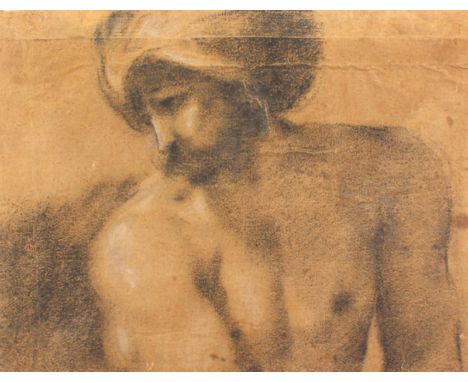 Guercino: (Giovanni Francesco Barbieri, 1591 Cento - 1666 Bologna). Brustbild eines Türken. Kreidezeichnung auf Papier. Weiß 