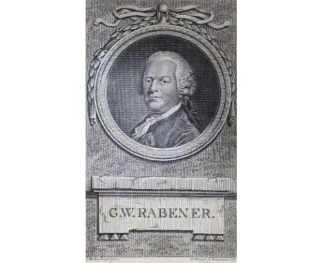 Rabener,G.W.: Sämmtliche Schriften. 6 in 3 Bdn. Lpz., Dyk 1777. Mit 6 gest. Titelvign. u. 1 gest. Portrait-Front. Hldrbde. d.