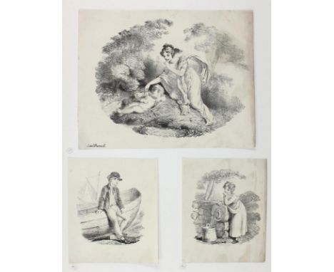 Purcell, Edward: (aktiv in England 1812-1831). 3 figürliche Lithographien. Zw. 16 x 14 u. 21 x 27 cm. Zusammen punktuell auf 