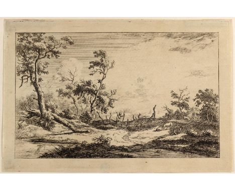 Brussel, Hermanus van: (1763 Haarlem - Utrecht 1815). Rastender Wanderer in der Landschaft. Radierung. Monogr. Blgr. 21, 3 x 