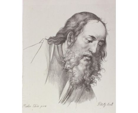 Piloty, Ferdinand: (1786 Homburg - München 1844). Kopf eines Mannes (&amp;) Kopf eines Apostels, beide aus Tod Mariae, Wetter