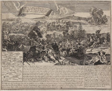 Busch, Georg Paul.: (1682 - Berlin 1759). Abbildung der Aktion bei Hennersdorf. Kupferstich. Blgr. 28,4 x 35,2 cm. Über den P