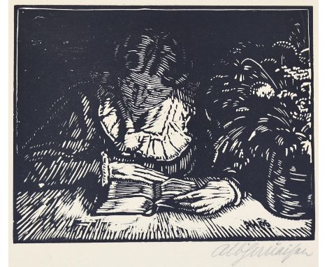 Haueisen, Albert: (1872 Stuttgart - Kandel 1954). "Lesende Frau am Tisch mit Blumenvase". - "Stilleben mit Blumenstrauß". 2 B