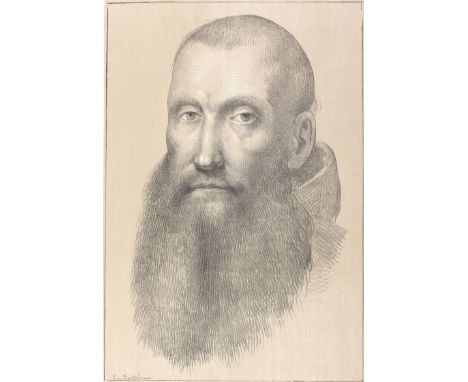 Piloty, Ferdinand d.Ä.: (1786 Homburg - München 1844). Kopf eines bärtigen Mönchs. Kreidelithogr. mit Tonplatte n. Fra Bartol