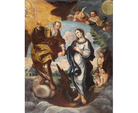 Margareta von Antiochia.: Die Heiligsprechung Margareta von Antiochia. Anonymes spätbarockes Motiv, wohl für einen Seitenalta