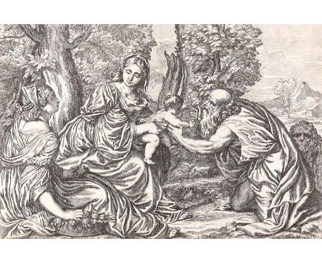 Lefebvre, Valentin: (ca. 1642 Brüssel - um 1680). Sacra Conversazione. Kupferstich. Ca. 21,5 x 33 cm. Namenszug i.d.Pl. Auf P