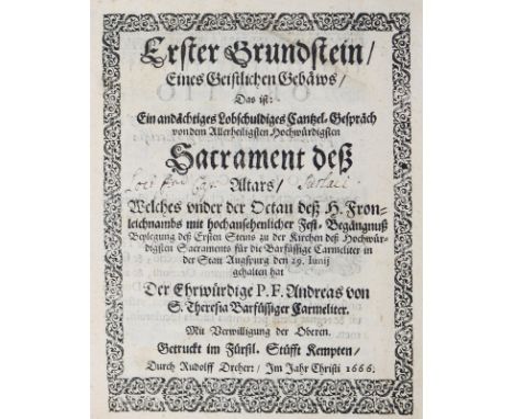 Andreas a Sancta Theresia.: Sammelband mit 13 Schriften. Meist Mchn., Straub 2. H. 17. Jh. Kl.4°. Prgt. d. Zt. über Holzdecke