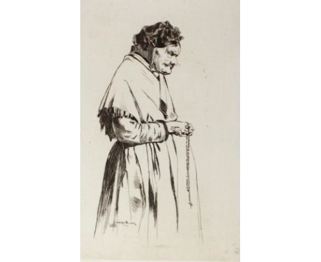 Mayné, Jean: (1854 Bosvoorde - Elsene 1924). Vielle femme en prière. Radierung. 1886. Plgr. 29,5 x 20 cm.  ╔Dabei: Eugène Mar