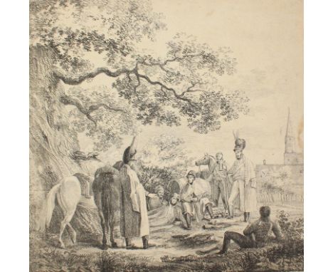 Adam, Heinrich: (1787 Nördlingen - München 1862). Bayrische Dragoner n.d.Natur gezeichnet im Lager zu Augsburg. Lithographie,