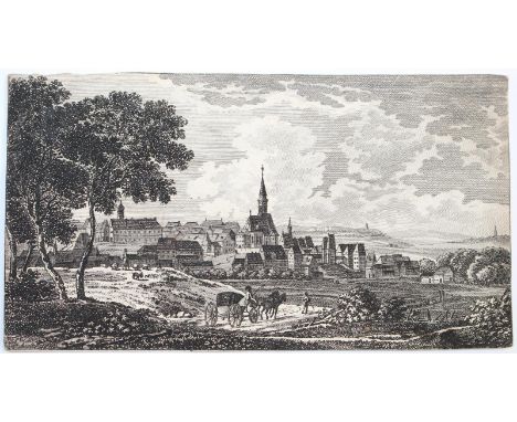 Landschaften.: 4 Bl. Kupferstiche, wohl 2. H. 17. Jh. Qu.8°. Alle Bl. mit schmalem Rändchen um die Einfassung bzw. auf dies. 