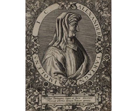 Tartagni, Alexander.: (Alexandre d'Imola). Kupferstich v. Theodor de Bry. Um 1600. Blgr. 14,1 x 11,1 cm. Unter Passep. mont. 
